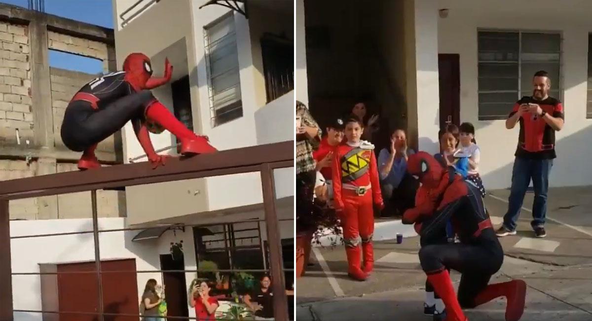 Imitador de Spiderman se vuelve viral por baila en fiesta infantil. Foto: Twitter @fer_medinac
