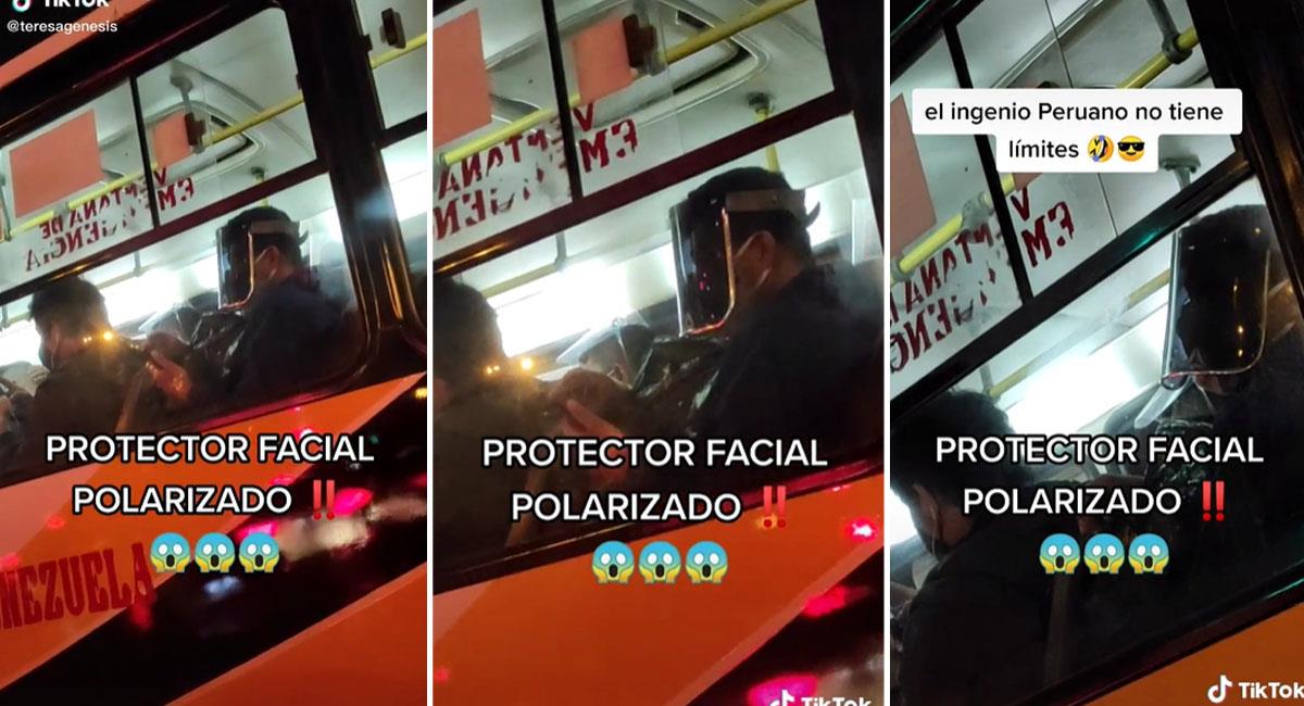 Tik Tok: Joven es viral por usar protector facial polarizado. Foto: TikTok