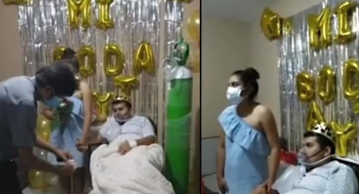 Hombre conectado a balón de oxígeno le dio el sí a su novia. Foto: Facebook