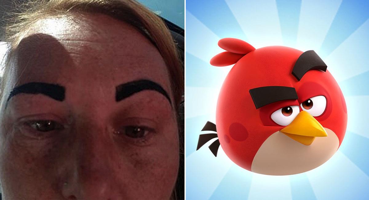 Llora porque le dejaron con las cejas como el personaje de Angry Birds. Foto: Triangle News